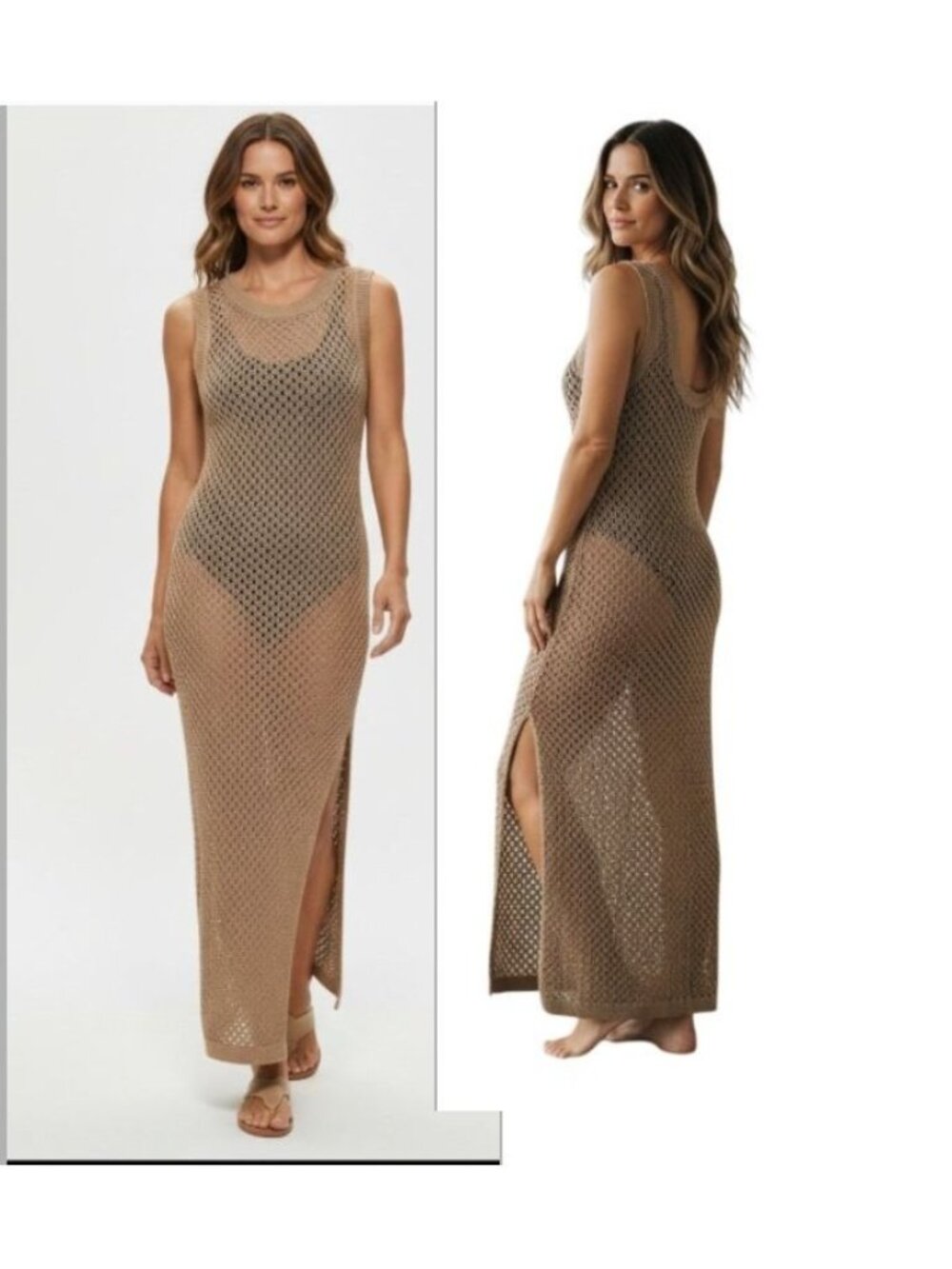 Dotti Women's Scoop-Back Sleeveless Crochet Dress Swim Cover-up - Light Taupe
